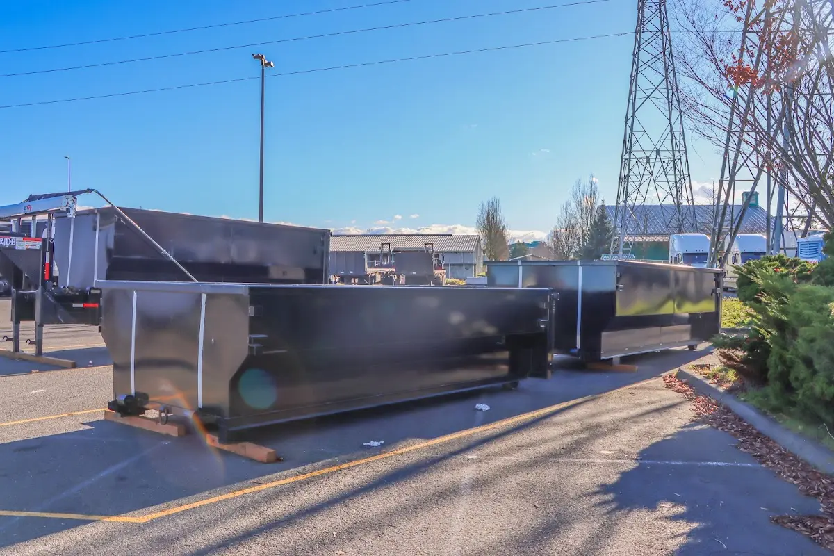 Roll-off dumpster ready for waste disposal at job site for Commercial Dumpster Rental in La Homa